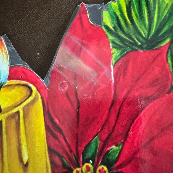 Vintage Christmas Holiday 4 Cut Outs Bell Candy Cane Poinsettia Bird Candle USA - Picture 9 of 12